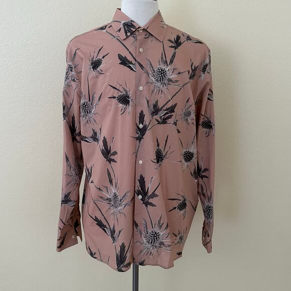 Ted Baker London Men’s Long Sleeves Floral Pink Button Front Shirt Size 7 - Picture 1 of 6